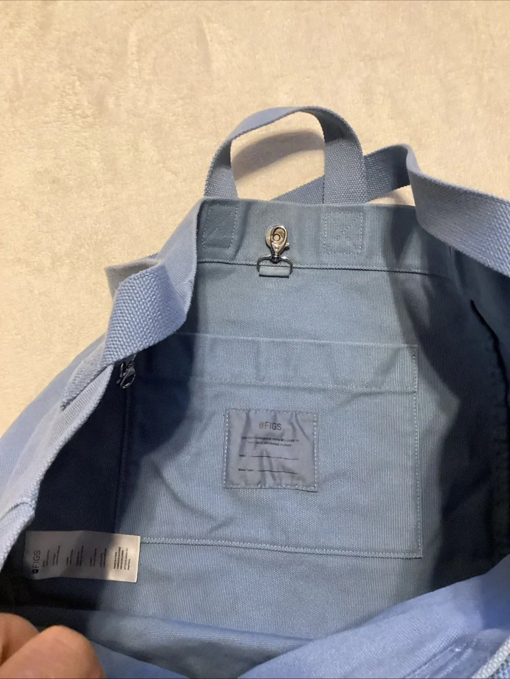 FIGS Slate Blue Canvas Messenger Tote with Yellow Accent